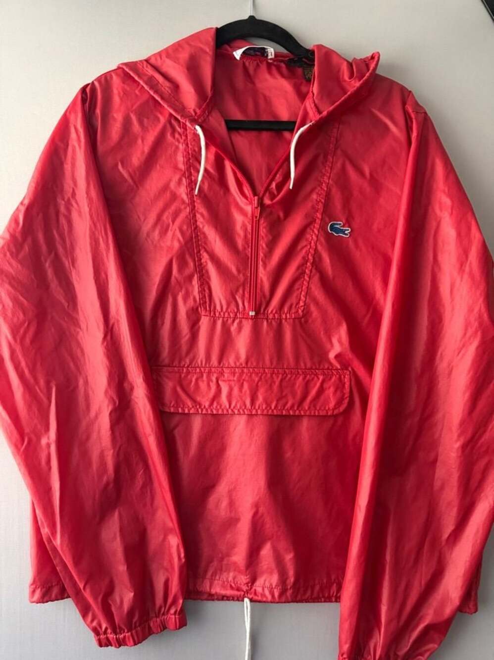 Vintage Lacoste Rain Jacket Red Half-Zip Hooded Anorak Windbreaker Jacket ‘90s p
